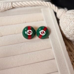 Gucci Iconic GG Logo Web Stripe Enamel Dome Stud Earrings